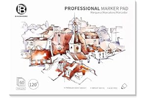 Bachmore Bleedproof Marker Paper Pad - 9"X12"- Premium White 80lb/120g, 60 Sheets Semi Translucent for Pen, Pencil or Marker, Fold Over,Copic Paper