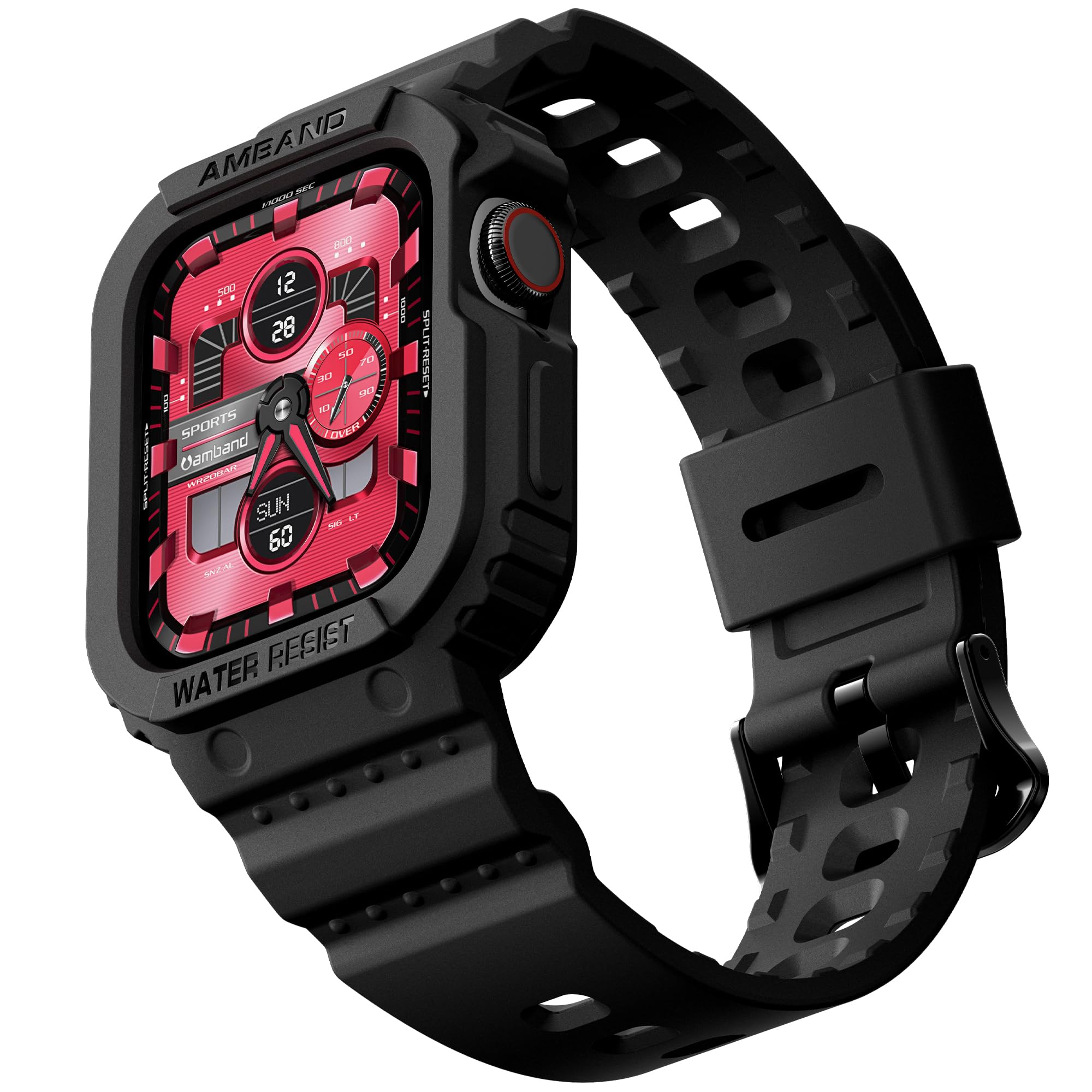 Photo 1 of amBand Compatible for Apple Watch Band 41mm 40mm 38mm with Bumper Case, Rugged Men Women Bands for iWatch SE 3 SE2nd SE Series 9 8 7 6 5 4 3 2, Sport Military Protective Cases Drop-Proof, Matte Black