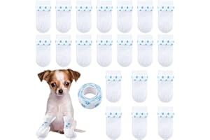 BEIQIYA 20pcs Disposable Dog Boots with Self-Adhesive Bandage, Waterproof Paw Protectors Socks for Indoor & Outdoor, Disposable Paw Covers for Large Small Medium Dogs Cats Pets- White
