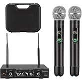 GUDEHOLO Wireless Microphone System with case, Metal UHF Dual Handheld 20 Channels Professional Cordless Mic System for Church, DJ, Karaoke,Wedding, Home KTV Set (Green)