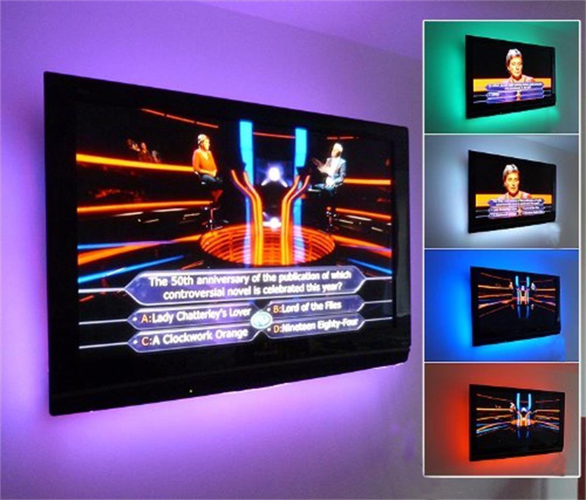 44-key Remote Controlled RGB USB Powered 200cm LED TV Ambient Mood Backlight Bias Lighting 4 Strips