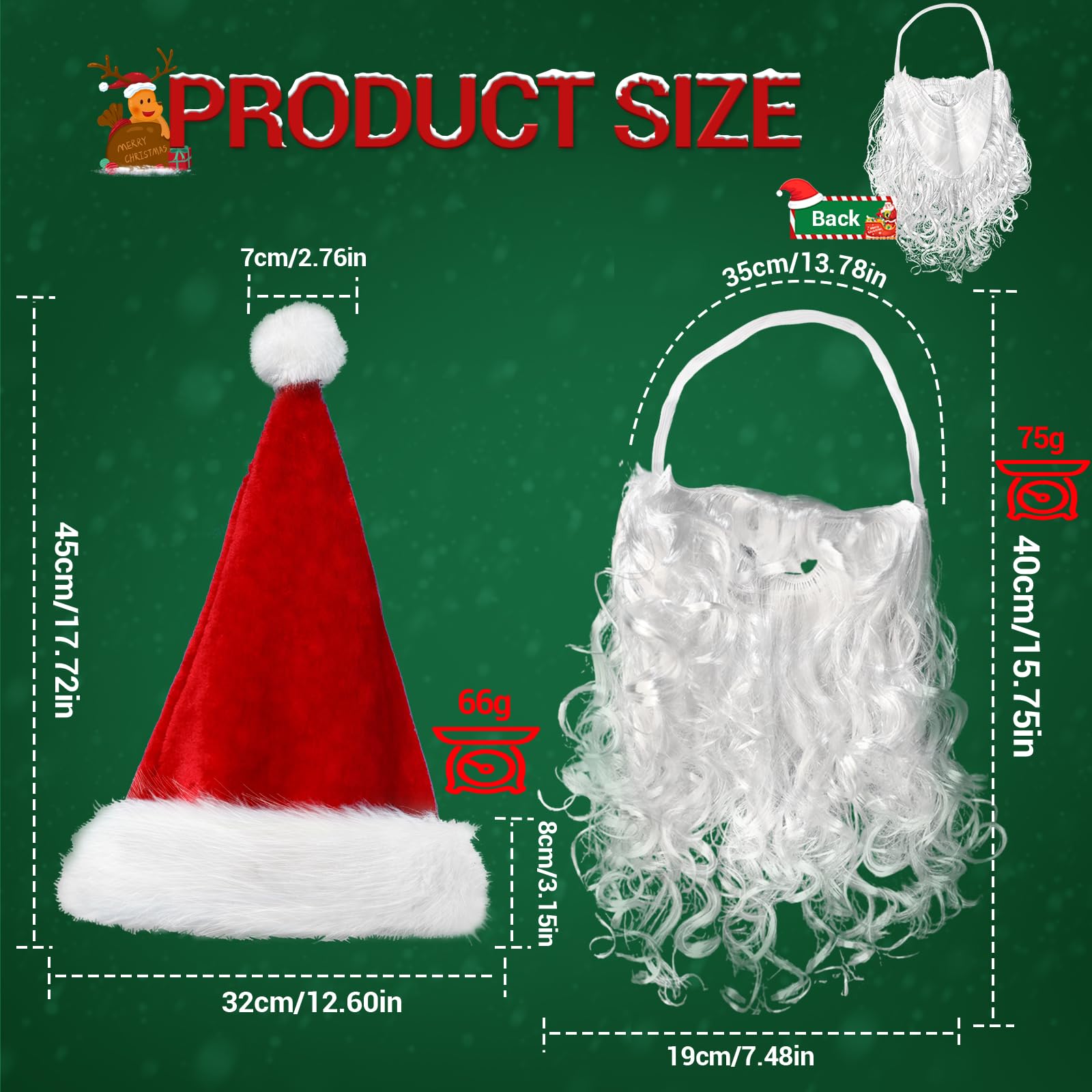ROSAUI Santa Hats and Beard for Adults Christmas Costume Decorations Xmas Hats Santa Beard Mask Face Cover for Men Women