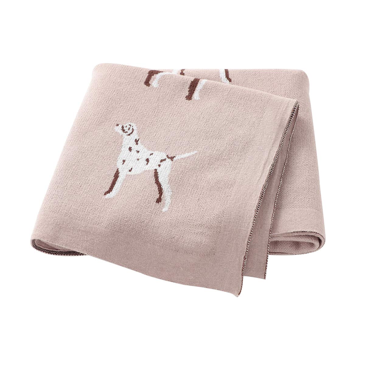 Ziyunlong Baby Blanket 100% Cotton Knitted Blanket for Newborn with Cute Dog, 100 x 80cm Pink