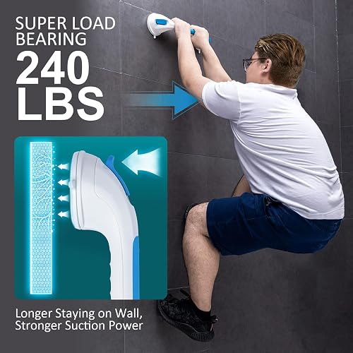 2-Pack Suction Cup Grab Bars For Bathtub & Shower – Heavy-Duty Bathroom Handrails For Seniors, No Drilling, 250lb Capacity