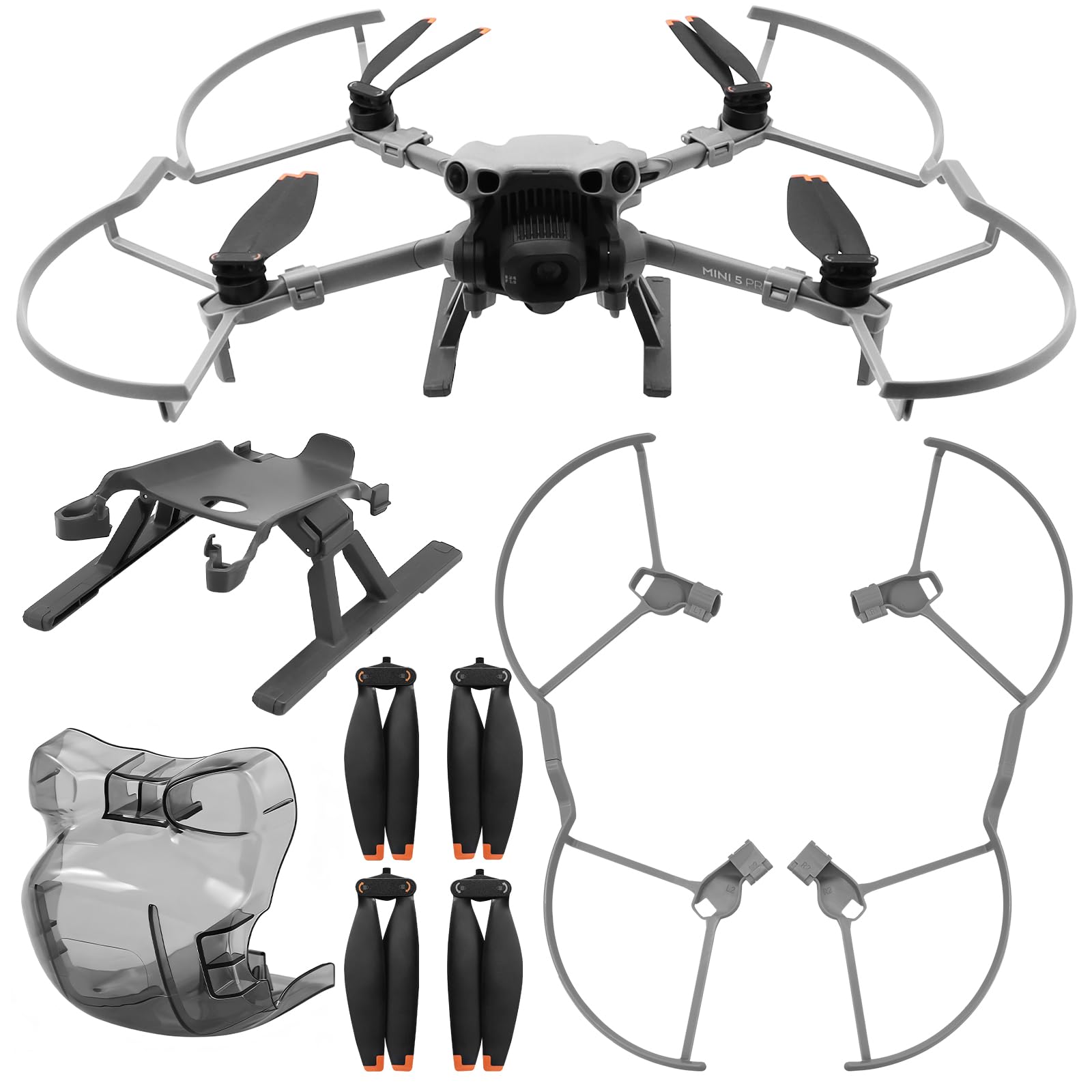 Craznick Mini 5 Pro Propellers Guard - with Blades Guards Foldable Landing Gear Legs Gimbal Protector Cover Camera Lens Cap Extension Feet Kit for DJI Mini 5 Pro Drone Accessories