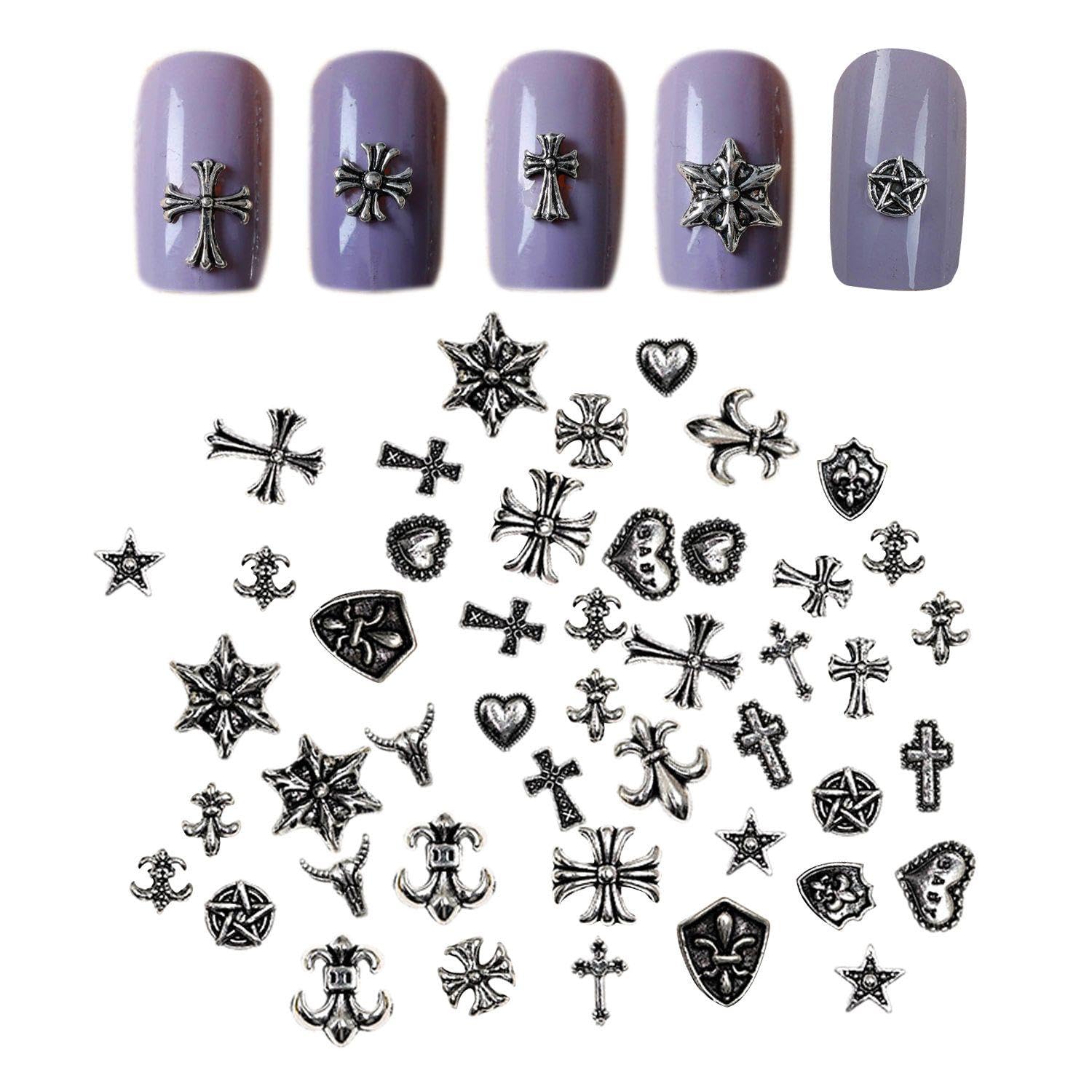 120 Pieces Of Retro Nail Art Jewelry, Metal Punk Nail Art Jewelry, Nail Art Accessories, Cross Nail Art Jewelry, Nail Art Accessories, Diy Nail Art Decoration (Random Style)