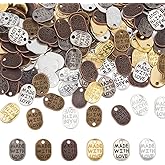 PH PandaHall 360 pcs 6 Colors Metal Handmade Tags, 11x8mm Made with Love Tag Pendant Charm Message Love Charms, Tibetan Style for Bracelet Necklace Earrings DIY Crafts Jewelry Making