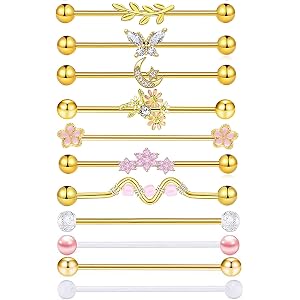 hfnpebpsnjy Industrial Piercing Jewelry Gold Cute Industrial Bar 14G Surgical Stainless Steel Industrial Earrings Chain Butte