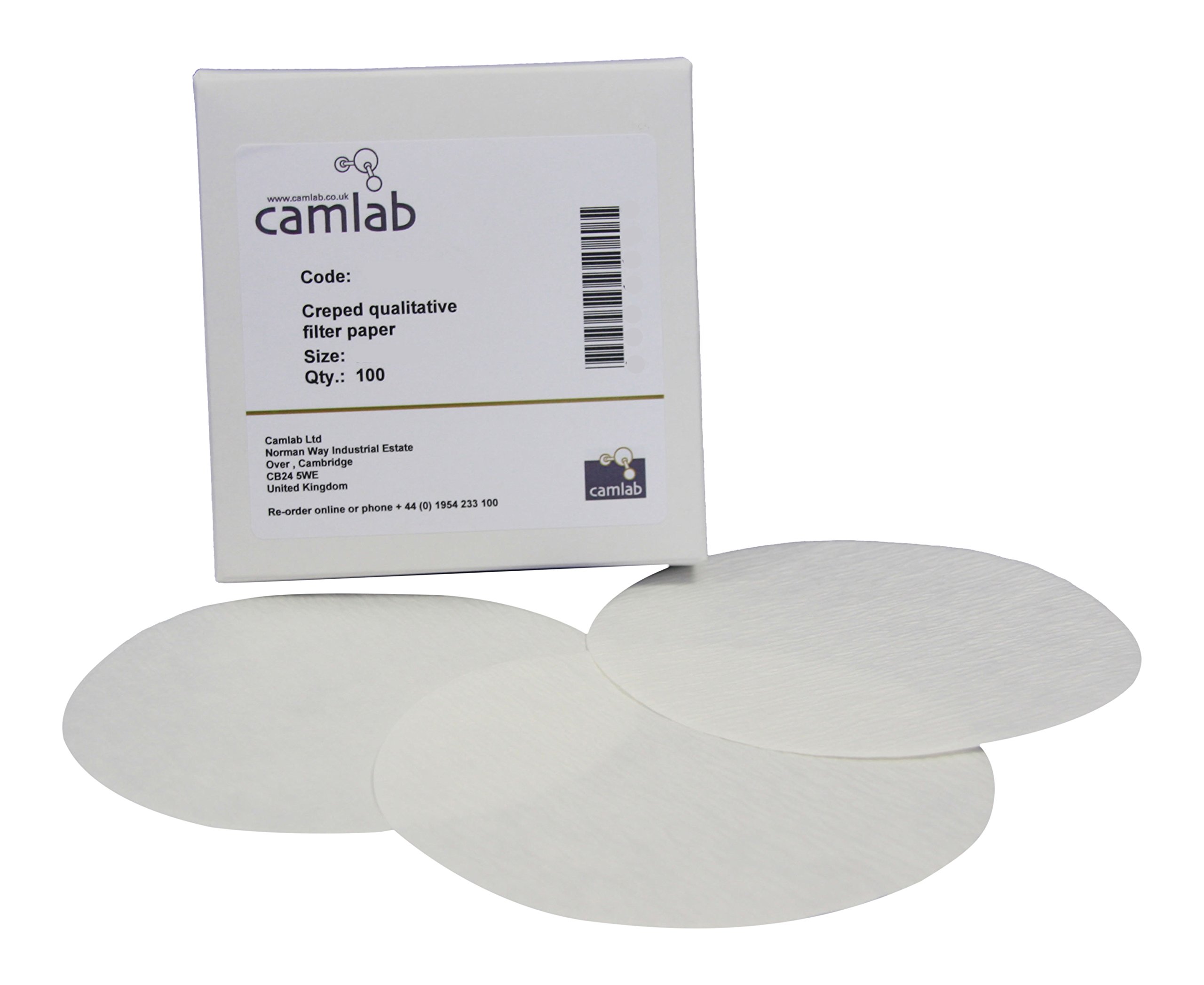 Camlab 1171135 Grade 304 [113] Technical Grade Creped Filter Paper, 90 mm Diameter (Pack of 100)