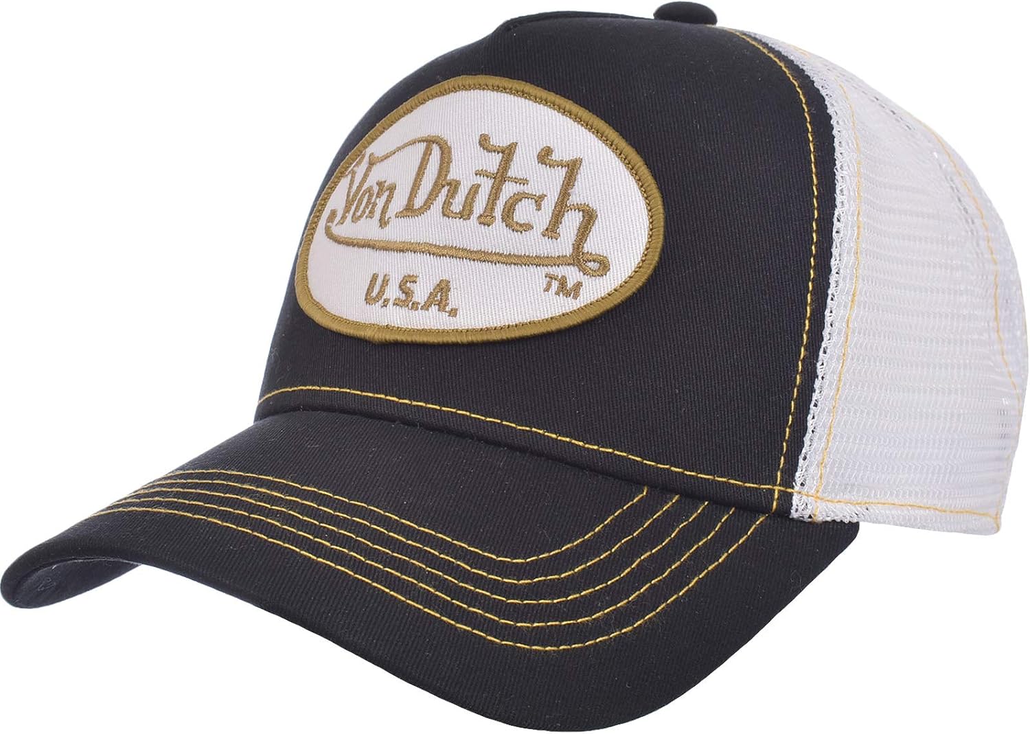 Von Dutch USA Unisex Trucker Cap Black/Gold One Size Clothing