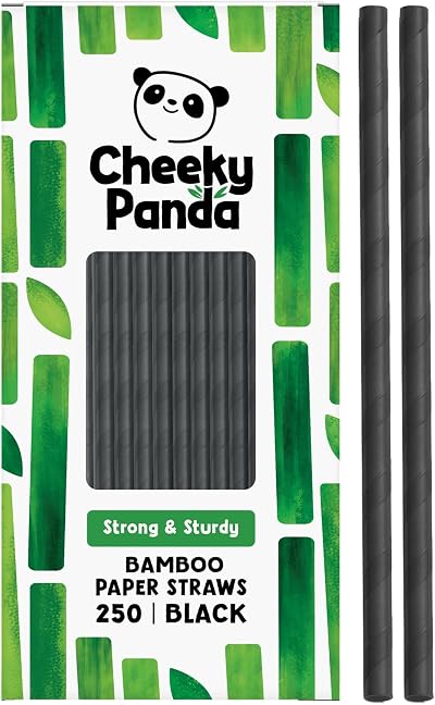 The Cheeky Panda Bamboo Paper Straws 250 Black Flexible Eco Friendly