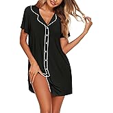Ekouaer Nightgowns for Women Button Down Night Gowns Short Sleeve Night Dress Notch Collar Sleep Shirt Pajama Dress S-3XL