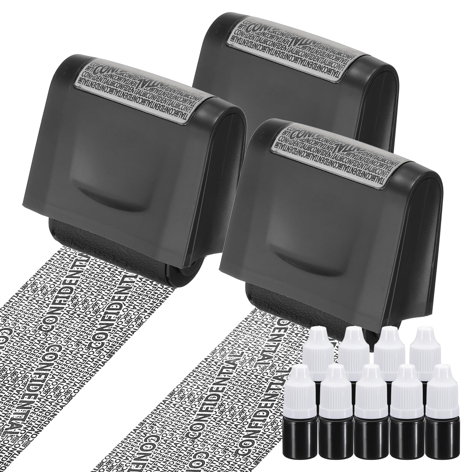 PATIKIL Identity Theft Protection Roller Stamp, 3Pcs 1.7" Confidential Roller Stamp Privacy ID Police Stamp Roller for Security ID Address with 9Pcs Refills, Black