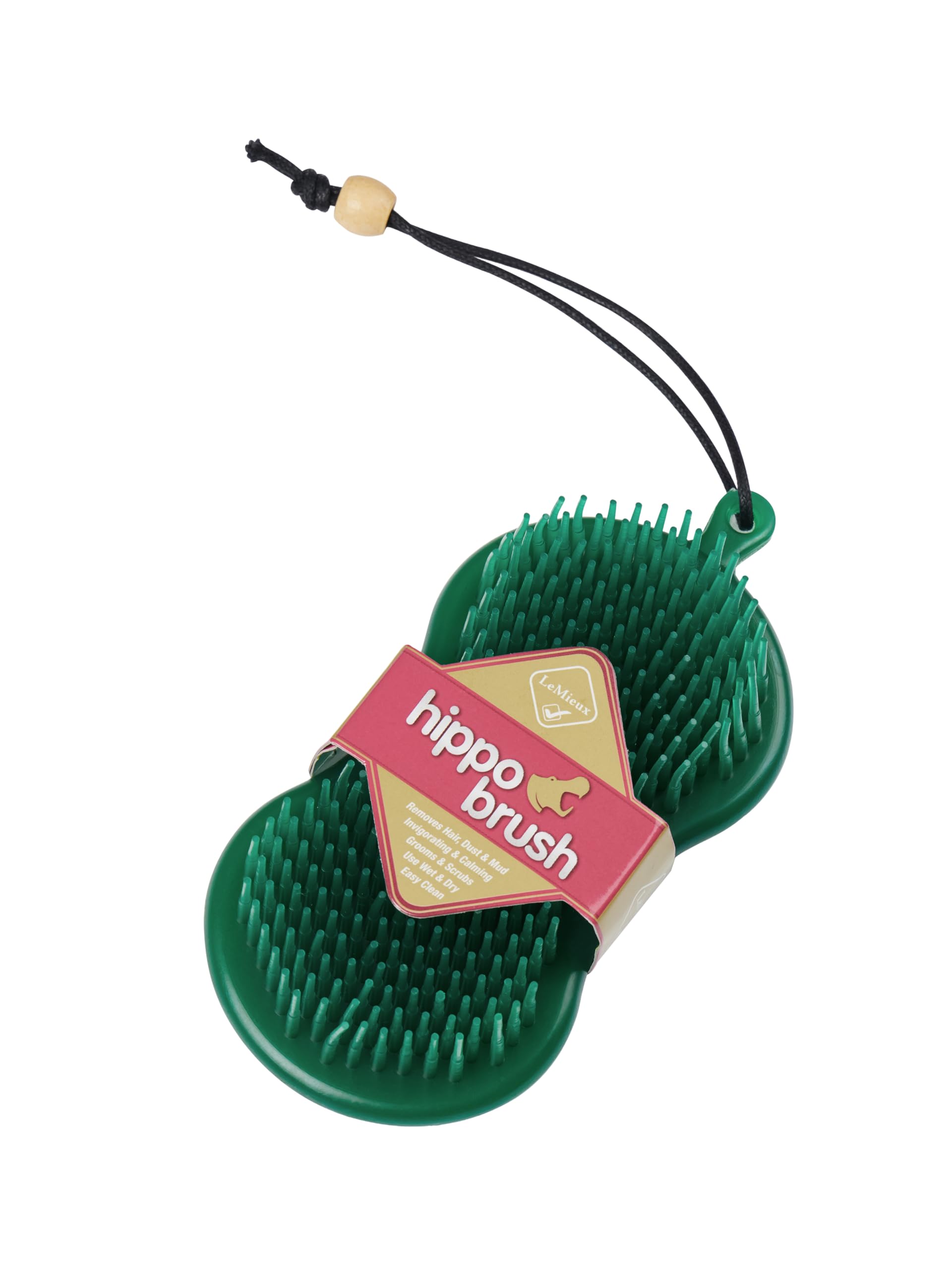 LeMieux Hippo Brush in Green Two in One Horse Grooming Aid with Gentle Bristles and Rubber Scrubby Sponge - One Size