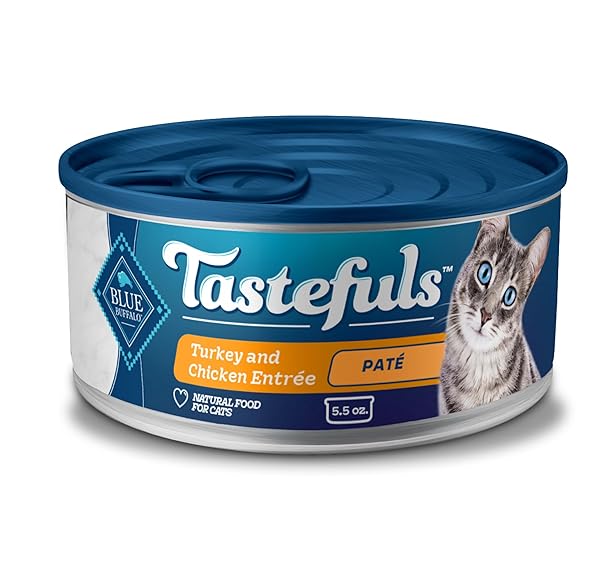 BLUE BUFFALO TASTEFULS NATURAL PATE WET CAT FOOD VARIETY PACK, CHICKEN, TURKEY & CHICKEN AND OCEAN FISH & TUNA 5.5-OZ CANS (24 COUNT – 8 OF EACH)