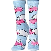 Crazy Socks Pigs Fly Fun Print Novelty Crew Socks for Women