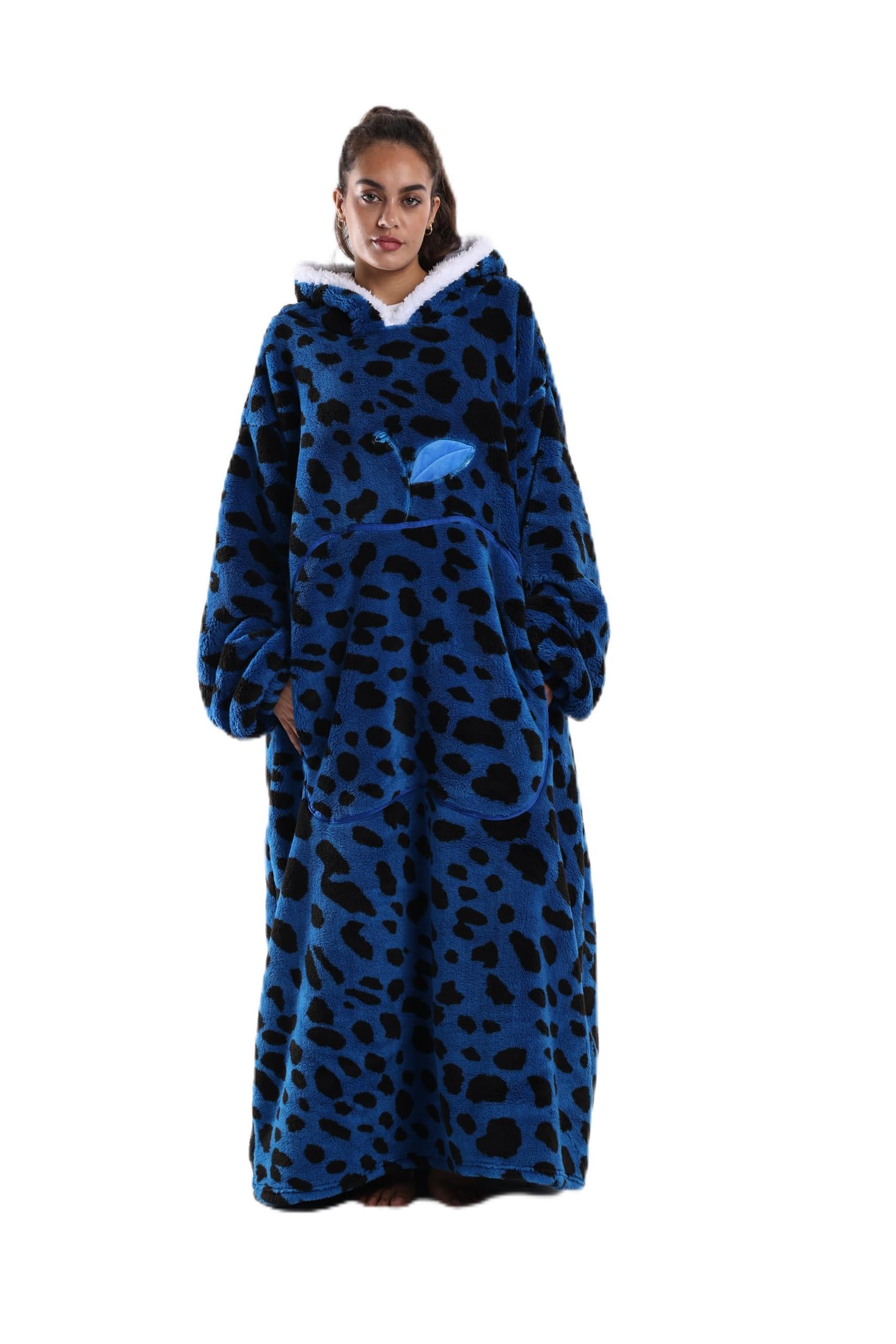 Capecage Wearable Blanket, Long Blanket Hoodie as Gifts for Women Men, Long Hooded Blanket for Men Women Blanket Hoodies (Blue Leopard Print) Image