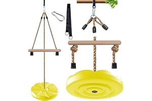 KINSPORY Disc Swing for Kids, Swing Set Accessories, 7FT Height Adjustable Gym Monkey Bars, Hanging Tree Seat for Backyard, Outdoor Play Equipment (Yellow)