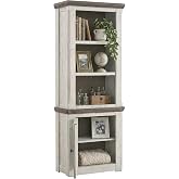 Signature Design by Ashley Havalance Left Pier Cabinet, Farmhouse Bookcase | Pine wood, Pine veneer and engineered wood, 2-tone weathered gray and vintage white, 28-inch width