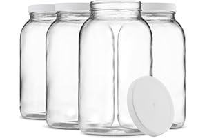 Paksh Novelty 1-Gallon Glass Jar Wide Mouth with Airtight Plastic Lid - USDA Approved BPA-Free Dishwasher Safe Mason Jar for Fermenting, Kombucha, Kefir, Storing and Canning Uses, Clear (4 Pack)