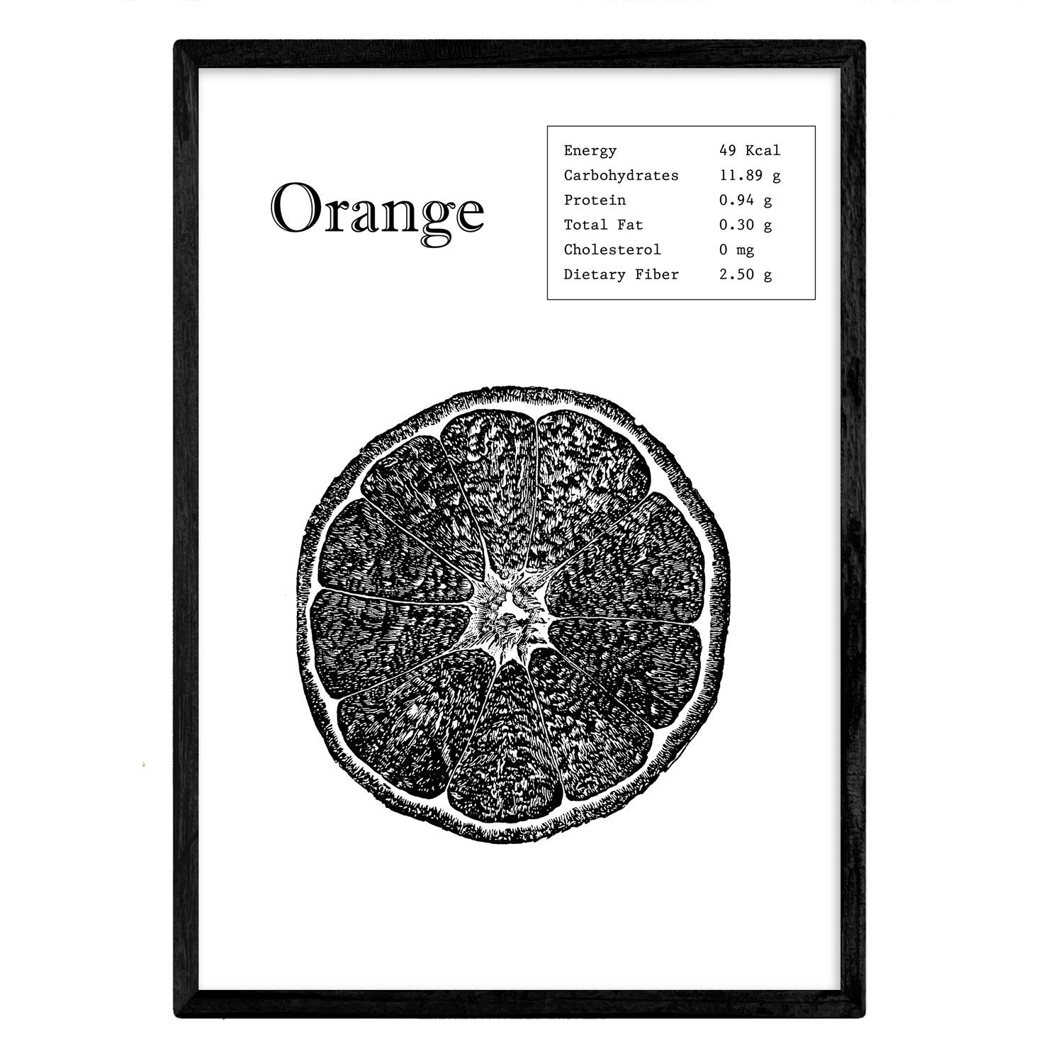 Nacnic Poster Orange. Sheets of fruits and vegetables in English. A4 size