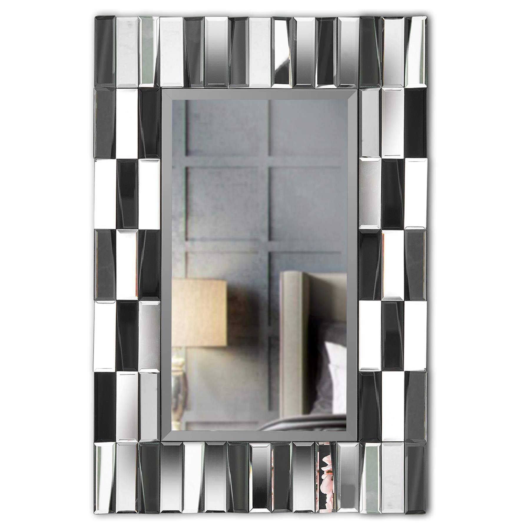 Luxury Large Rectangular Wall Mirror with 3D Effect Bevelled Decorative Frame Glass Design for Bedroom Hallway Living Room Bathroom Modern Home Décor Wall Mounted Vanity - Grey Silver