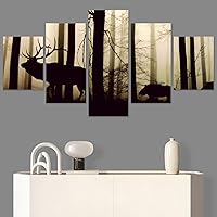 SIGNWIN 5 Panel Canvas Wall Art Modern Art Animals Dramatic Giraffe Lion Multicolor Photography Southwest for Home Decorations Ready to Hang - 60