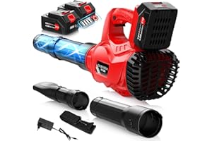 REFFMOV Electric Leaf Blower Cordless with 2 x 6.0Ah Battery and Charger, 580CFM 160MPH Battery Powered Leaf Blower with Shoulder Strap, 6 Speed Rechargeable Blower with for Lawn Care,Blowing Snow and Dust
