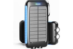 Luvknit Power-Bank-Solar-Charger - 20000mAh Power Bank, Portable Charger, External Battery Pack 5V/3A Type C Input Output Dual Built-in Super Bright Flashlight, Carabiner, Solar Panel Charging