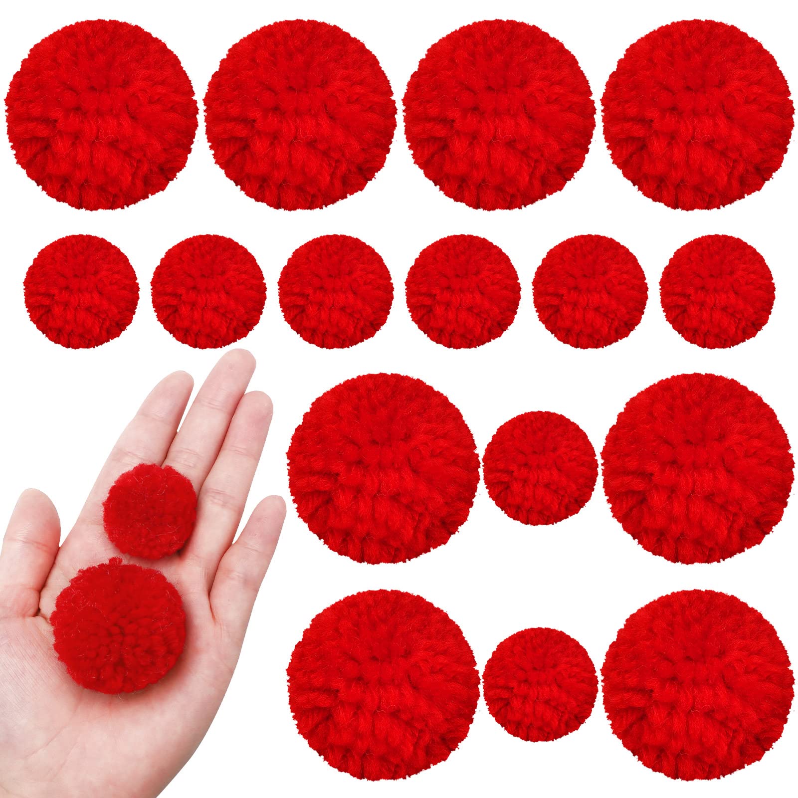 Syhood 30 Pcs Yarn Pom Poms Set Includes 20 Pcs 1 Inch and 10 Pack 1.5 Inches Balls for Christmas Crafts Red Fluffy Balls for Xmas Party Decor Costume DIY Supplies (Red)