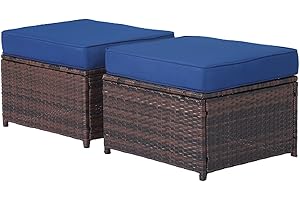 EORTHEX OUTDOOR FANCY EortheX Outdoor Patio Ottoman,2 Pieces All Weather Rattan Wicker Ottoman Seat,Patio Rattan Furniture,Outdoor Footstool Footrest Seat with Removable Cushions