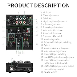 XTUGA CT80 8-Channel Professional Audio Mixer for
