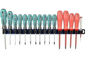 Reniteco Magnetic Screwdriver Organizer Holder Blue Aluminum Rail With Keyhole Slot 16 Clips
