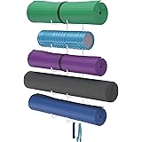 Wallniture Guru Yoga Mat Holder Wall Mount with 3 Hooks for Hanging Yoga Strap, Resistance Bands, 5-Sectional Metal