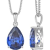YL Teardrop Necklace 925 Sterling Silver Solitaire Pendant 10x14 MM Pear Cut Birthstone Filigree Jewelry for Women