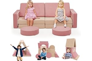HOMMOW Kids Couch, 12pcs Modular Kids Play Couch Kids Sofa, Versatile Toddler Couch Kids Couch for Playroom, Convertible Kids Sectional Sofa Kids Bedroom Furniture for Boys and Girls, Pink