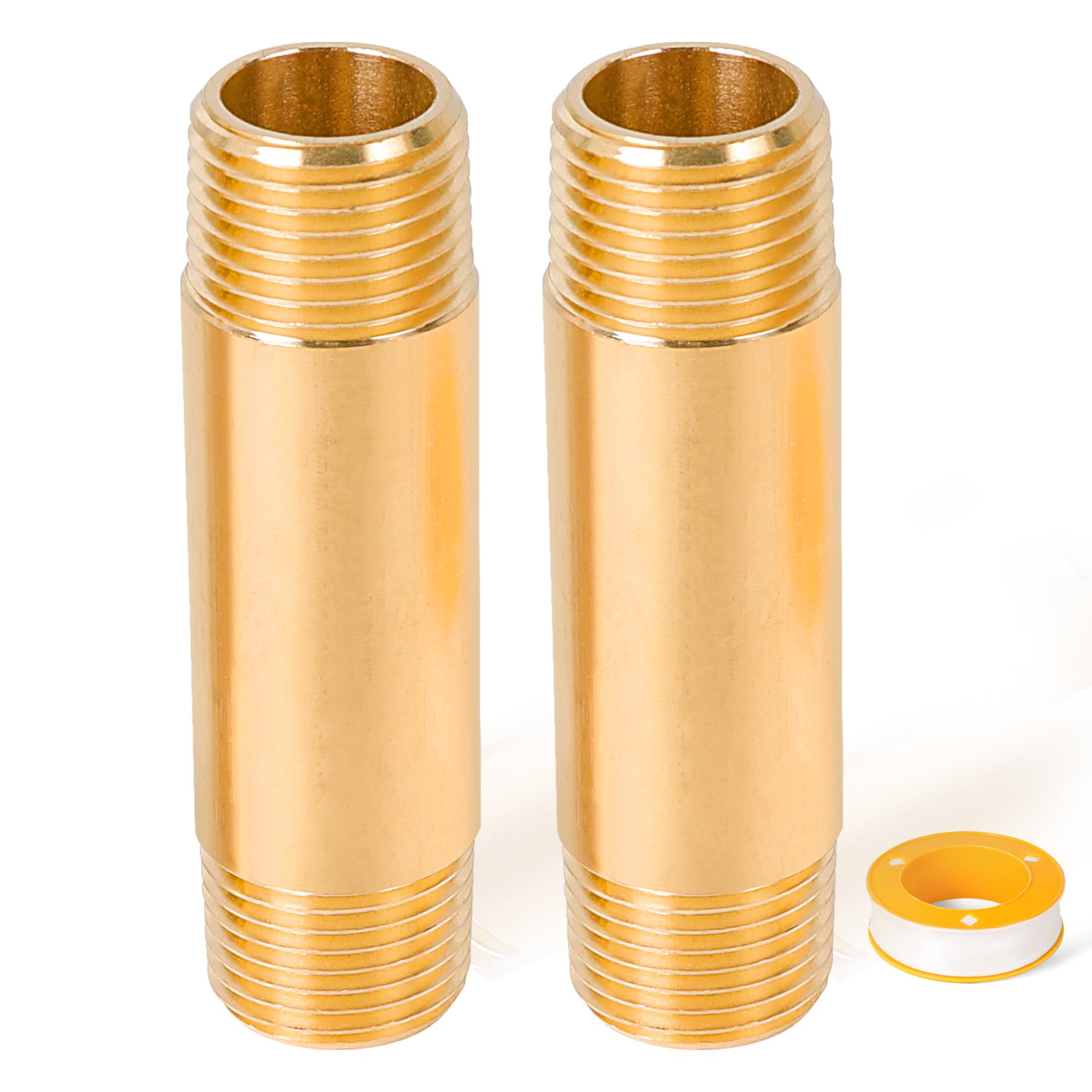 Photo 1 of 1/2" x 1/2" Brass Long Nipple, 3" Length, Male NPT Pipe Fitting for Fuel Oil Water Air Gas (WOG) - Leak-Proof Seal - 2 Count
