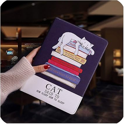 Amazon ケースの新しいipad 10 2 7thフリップスマートスタンドカバーpuレザーかわいい猫漫画イラストipad 10 2インチ パープルのケース 大唐 家電 カメラ