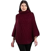 SAOL 100% Merino Wool Cable Knit Ladies Irish Aran Poncho Cardigan