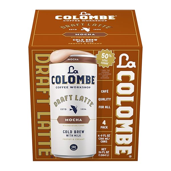 LA COLOMBE MOCHA DRAFT LATTE – 9 FLUID OUNCE, 4 COUNT – COLD-PRESSED ESPRESSO AND FROTHED MILK + DARK CHOCOLATE – MADE WITH REAL INGREDIENTS – GRAB AND GO COFFEE