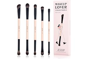 Jessup Makeup Brushes 5pcs Double Ended Eyeshadow Brush Contour Brush Blending Brush Eyeliner Brush Shader Brush, Vegan Fiber