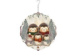 Hedgehog Wind Spinner, Christmas Fanciful Scarf Christmas Tree Green Metal Hanging Wind Sculptures Outdoor Ornaments for Gard