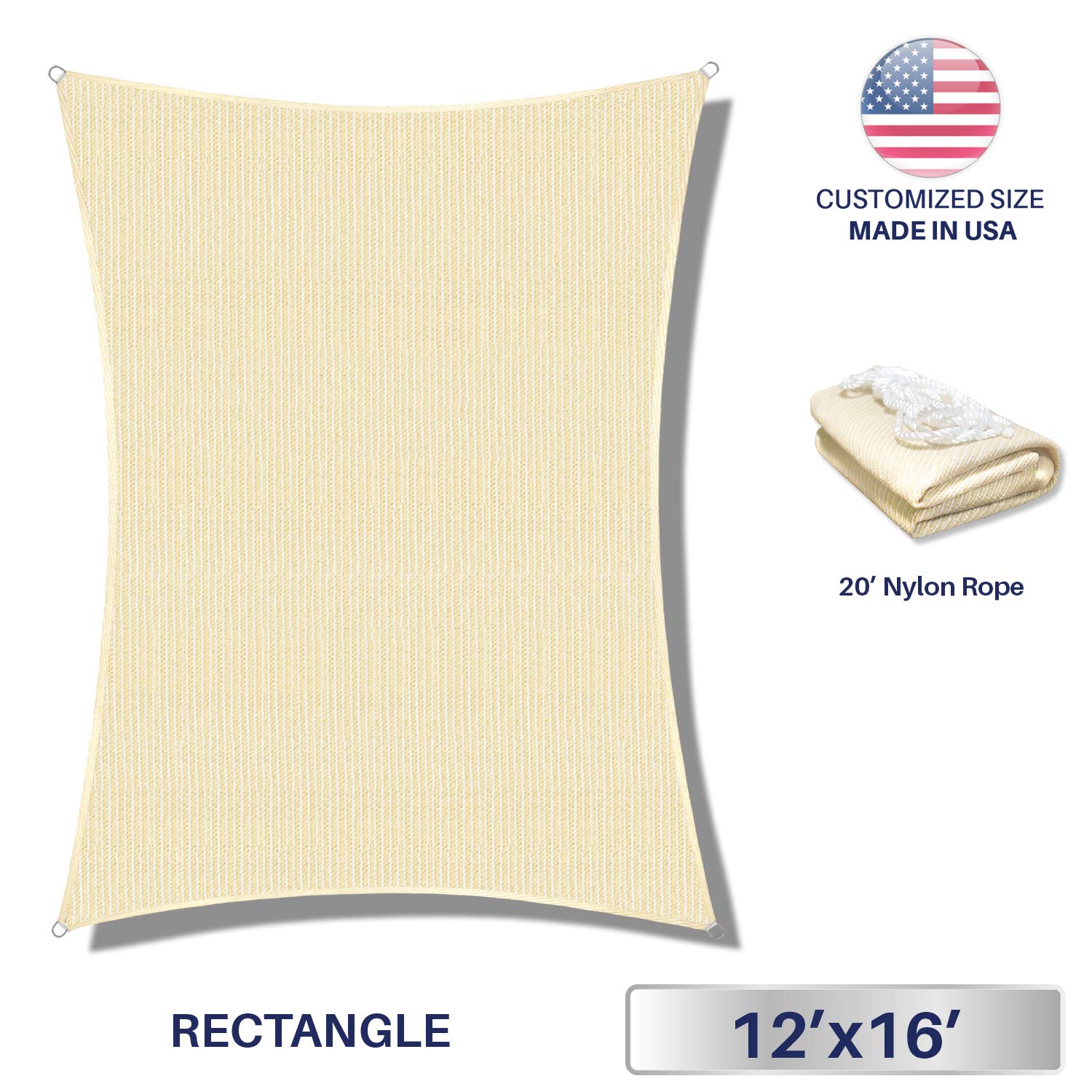 Windscreen4less Sun Shade Sail for Outdoor Patio Backyard UV Block Awning with Steel D-rings 12ft x 16ft Beige Sand Rectangle - Custom Size Available
