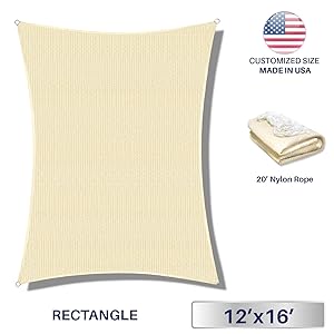 Windscreen4less Sun Shade Sail for Outdoor Patio Backyard UV Block Awning with Steel D-rings 12ft x 16ft Beige Sand Rectangle - Custom Size Available