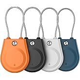 for AirTag Holder (1st & 2nd Generation) Airtag Lock Case with Wire Cable, IPX8 Waterproof, for Luggage, Key Ring Key Chain Luggage tag Backpack (4 Pack-Black, Orange, White, Blue)