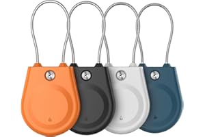 CITYWAY for AirTag Holder, Airtag Lock Case with Wire Cable, IPX8 Waterproof, for Luggage, Key Ring Key Chain Luggage tag Backpack (4 Pack-Black, Orange, White, Blue)