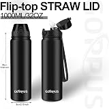 GOPPUS 1L Stainless Steel Water Bottle with Straw Leakproof Flip Lid BPA Free view 4