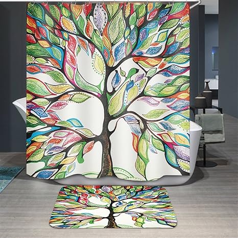 Ommda Duschvorhang Textil Wasserdicht Duschvorhang Anti-schimmel Tier Digitaldruck Waschbar mit 12 Duschvorhang Ring 180x240c