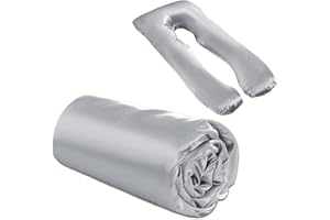 BALAPET Silky Satin Pregnancy Pillow Cover (ONLY Pillowcase), U Shaped Luxurious Smooth Maternity Pillow Cover, Soft & Breathable Large Pillow Protector with Hidden Zip for Side Sleeper,Light Grey