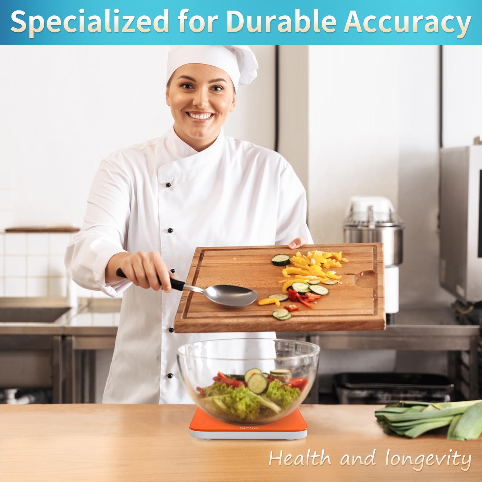 Vitafit 33lb/15kg Digital Food Scale in High Precision 0.1oz/1g, Our Own Kitchen Scale Professional Factory Since 2001, Kitchen Essentials for Cooking & Baking, LED, 3*AAA Battery, Refreshing Orange